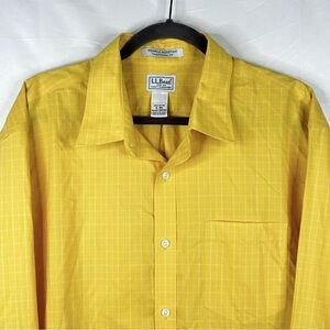 LL Bean Button Up Shirt Mens XL Yellow Windowpane Check Long Sleeve Traditional